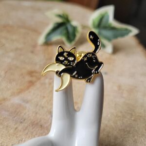 Black & Gold Cat Enamel Pin Mystical magical Spooky Cats Fashion pins Moon child